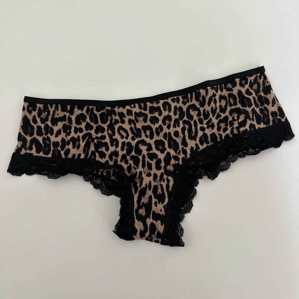 Victoria’s Secret Leopard Print Satin and Lace Trim cheeky Panty